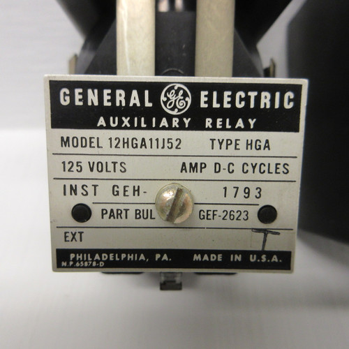 General Electric GE 12HGA11J52 Auxiliary Relay 12HGA11J52 G HGA Aux GEH-1793 GEF (AH1305-1)