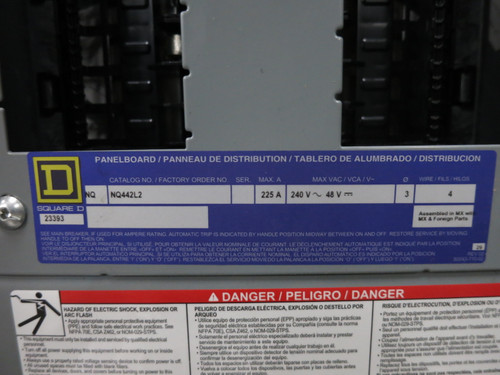 NEW Square D NQ442L2 225A 240V MLO Circuit Breaker Panel Board 3PH 4W 225 Amp (DW8265-1)