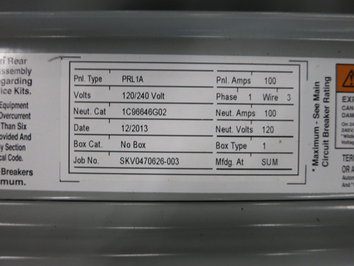 NEW Eaton PRL1a 100A 120/240 V Main Breaker Panel Board 1PH PRL 100 Amp 3R (DW8277-1)