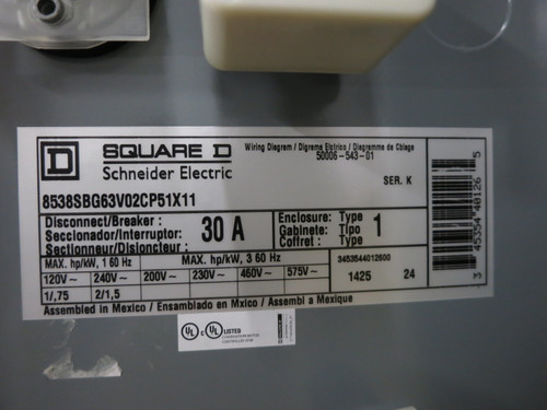 NEW Square D 30A Fusible Size 0 Starter Combination Box 1PH 8536SBO1 2P 120V (DW8287-2)