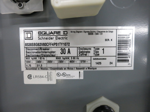 NEW Square D 30A Fusible Size 0 Starter Combo Box 8536SBO1S 30 Amp 240V 2P 1PH (DW8292-3)