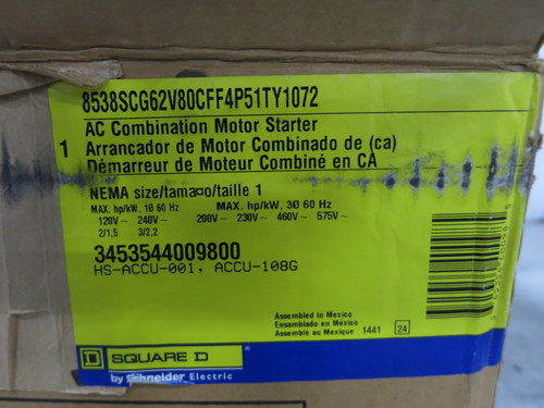 NEW Square D 30A Fusible Size 1 Starter Combo Box 8536SCO1S 30 Amp 240V 2P 1PH (DW8291-1)