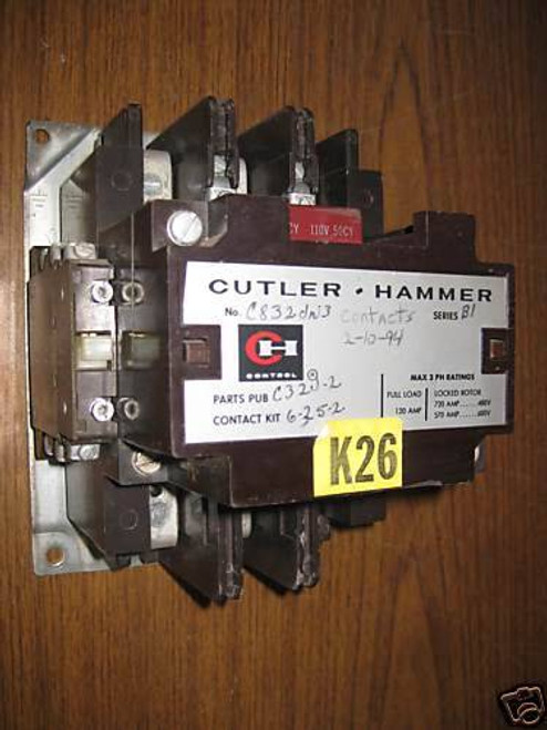 Cutler Hammer C832DN3 120 Amp Motor Contactor Series B1 Coil 120V (EBI0824-1)