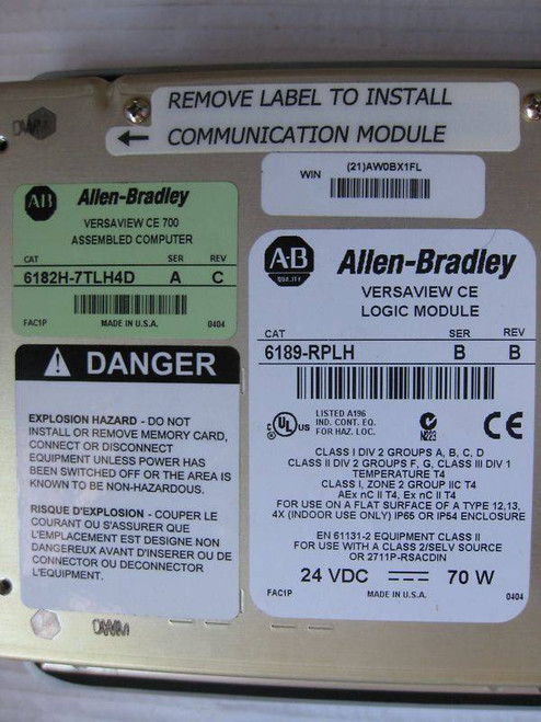 Allen Bradley 6182H-7TLH4D VersaView CE 700H AB 6189-RPLH 24 VDC 6182H7TLH4D (EBI0311-12)