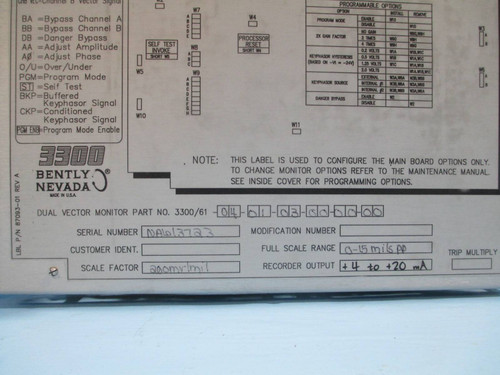 Bently Nevada 3300/61 Dual Vector Monitor 3300/61-04-01-03-00-00-00 PLC 15 mils (NP0021-20)