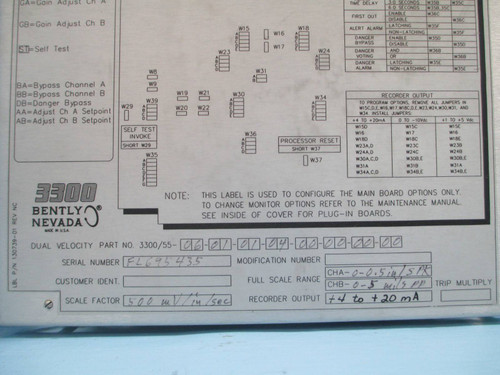 Bently Nevada 3300/55 Dual Velocity Monitor 3300/55-06-01-01-04-00-00-00-00 PLC (NP0027-4)