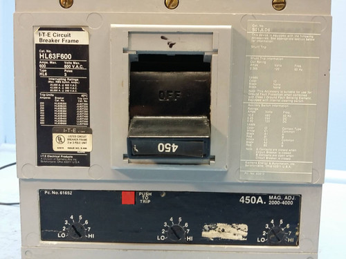Siemens HL63F600 600A Circuit Breaker w/ 450 Amp Trip & Shunt 600V HL6 ITE (EM0209-1)