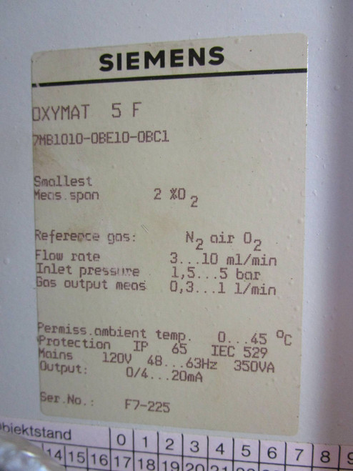 Siemens Oxymat 5F 7MB1010-0BE10-0BC1 Oxygen Analyzer 5 F Butanol XJHA (NP0411-1)