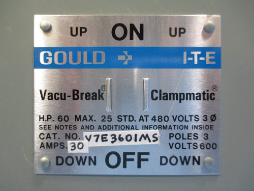 Gould ITE 30 Amp 600V V7E3601MS Fusible Panelboard Switch V7E3601 30A Fused (TK0416-1)