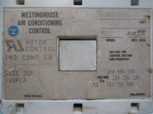 Westinghouse A201KEC Size 3 120 Amp Motor Contactor 120V Coil 600 Vac Sz 3DP (TK0600-1)