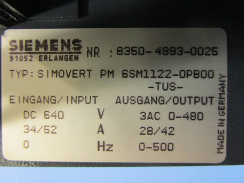 Siemens Simovert PM 6SM1122-0PB00 Inverter Module 6 SM1-WR 6SM11220PB00 6SM1WR (NP0644-10)