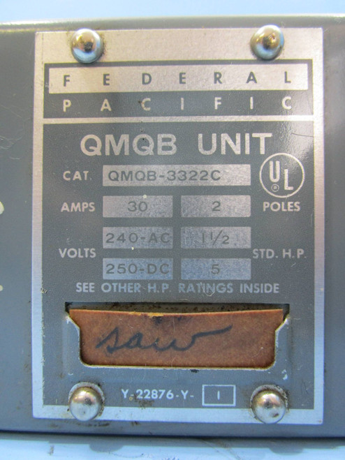 Federal Pacific QMQB3322C Dual Panelboard Switch 30 Amp 240V 2 Pole 2P QMQB 3322 (NP0658-1)