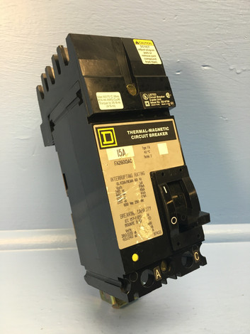 Square D I-Line FA26015AC 15A Circuit Breaker 480/600V 2 Pole Type FA