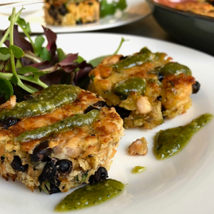 Salmon Bean Cakes with Cilantro Sauce