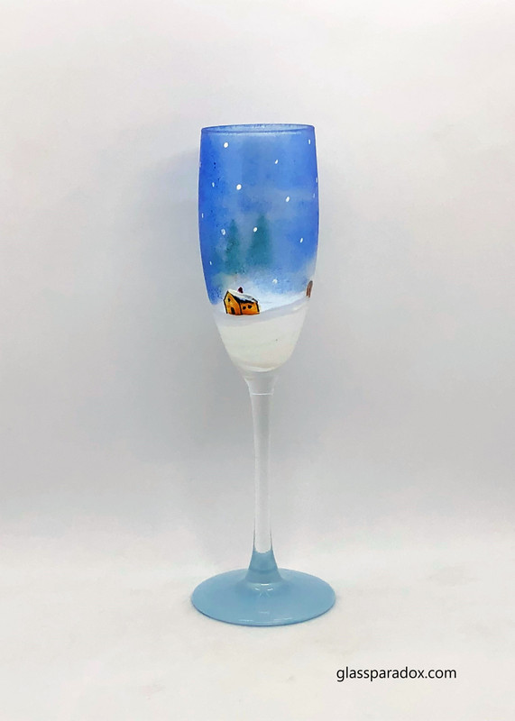 Winter hand-painted champagne flute