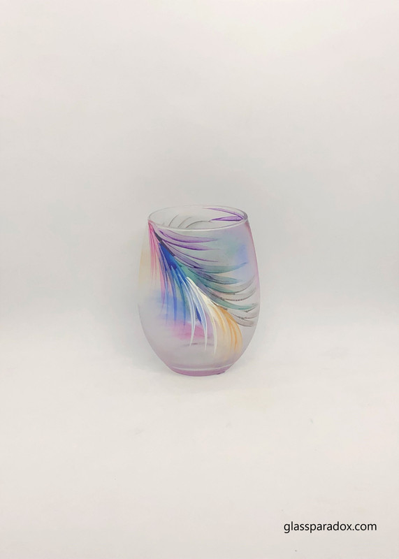 Fan hand-painted stemless wine goblet