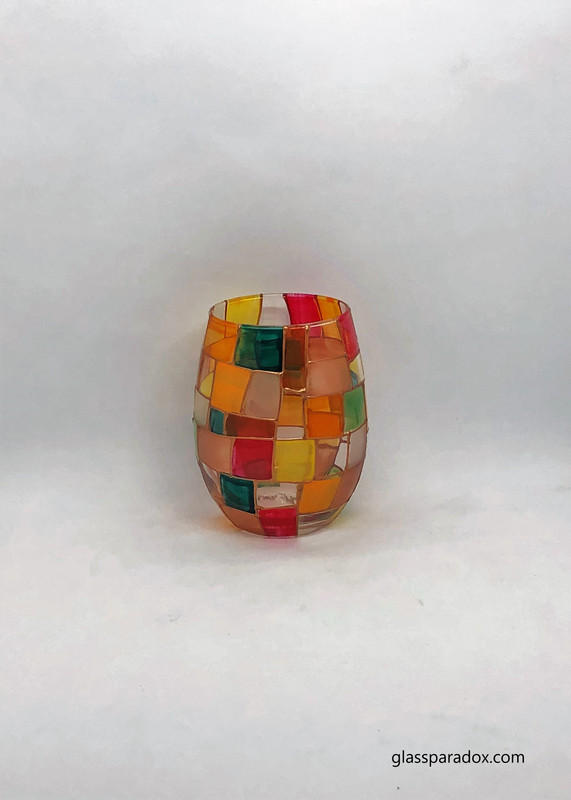 Harvest hand-painted stemless wine goblet