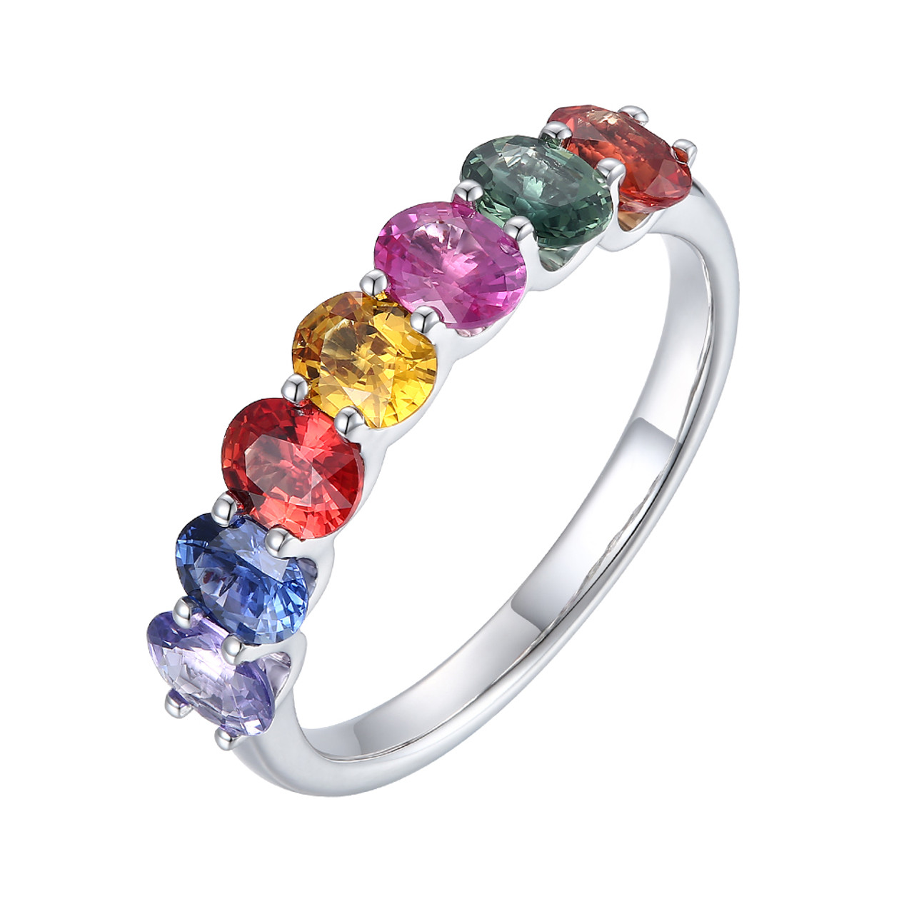 18ct White Gold Rainbow Sapphire Eternity Ring - Gatwards Of Hitchin