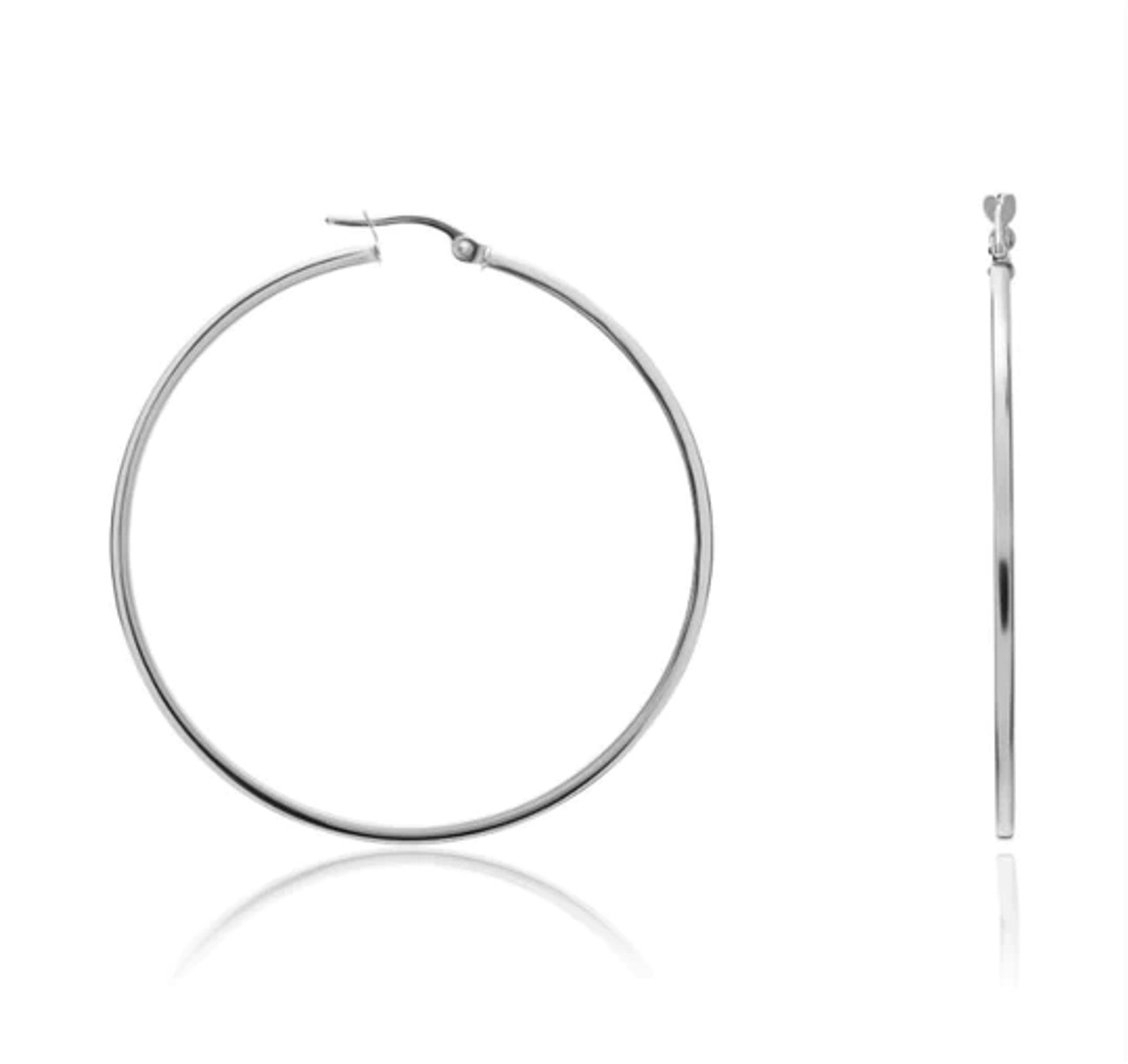 Roberto Coin 18K White Gold Diamond Square Hoop Earrings With Diamonds -  111441AWERX1