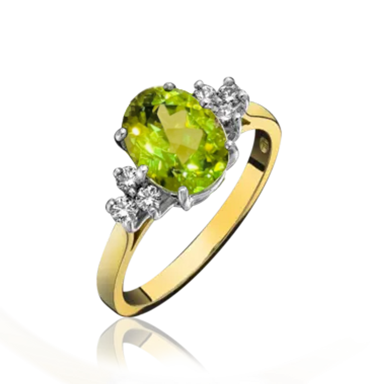 8x6mm Oval Mesa Verde® Peridot Three Stone Ring in 14kt Gold – Columbia Gem  House