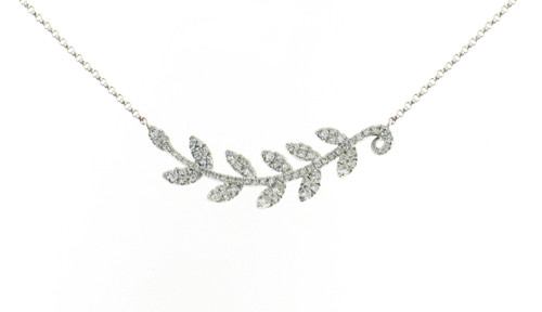 18ct White Gold, Diamond Pave Leaf Necklace