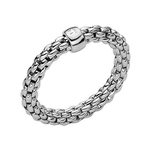 FOPE Essentials 18ct White Gold Plain Flex'it Ring With White Gold Rondel