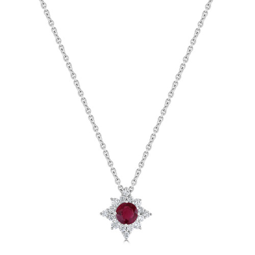 18ct White Gold Ruby and Diamond Star Cluster Pendant