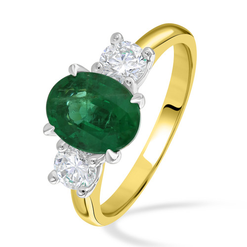 18ct Yellow & White Gold Oval Emerald & Diamond Trilogy Ring (133677) 