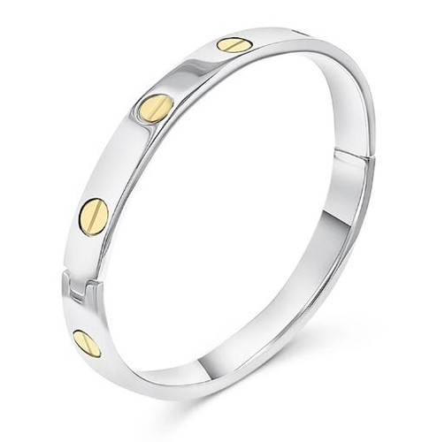 Silver/18ct Yellow Gold Screw Style Hinge Bangle