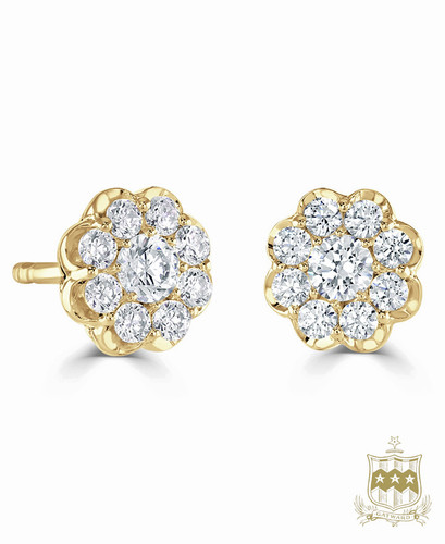 18ct Yellow Gold Diamond Flower Bloom Cluster Earrings