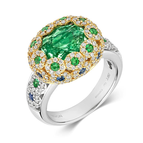 18ct yellow & white gold" Monte Carlo" Mint Green Tourmaline & Diamond  Oval Dome Ring