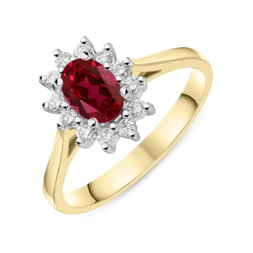 18ct Yellow Gold Oval Ruby & Diamond Cluster Ring