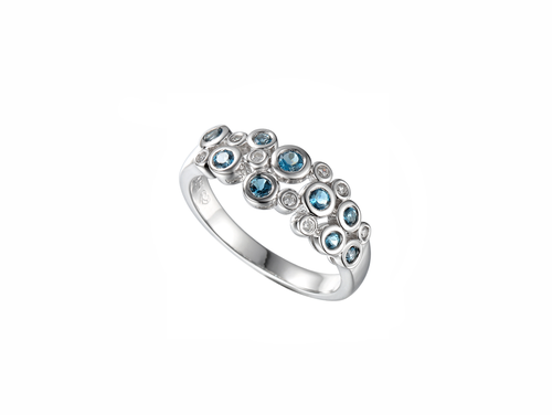 Silver, London Blue Topaz & Cubic Zirconia Bubble Ring