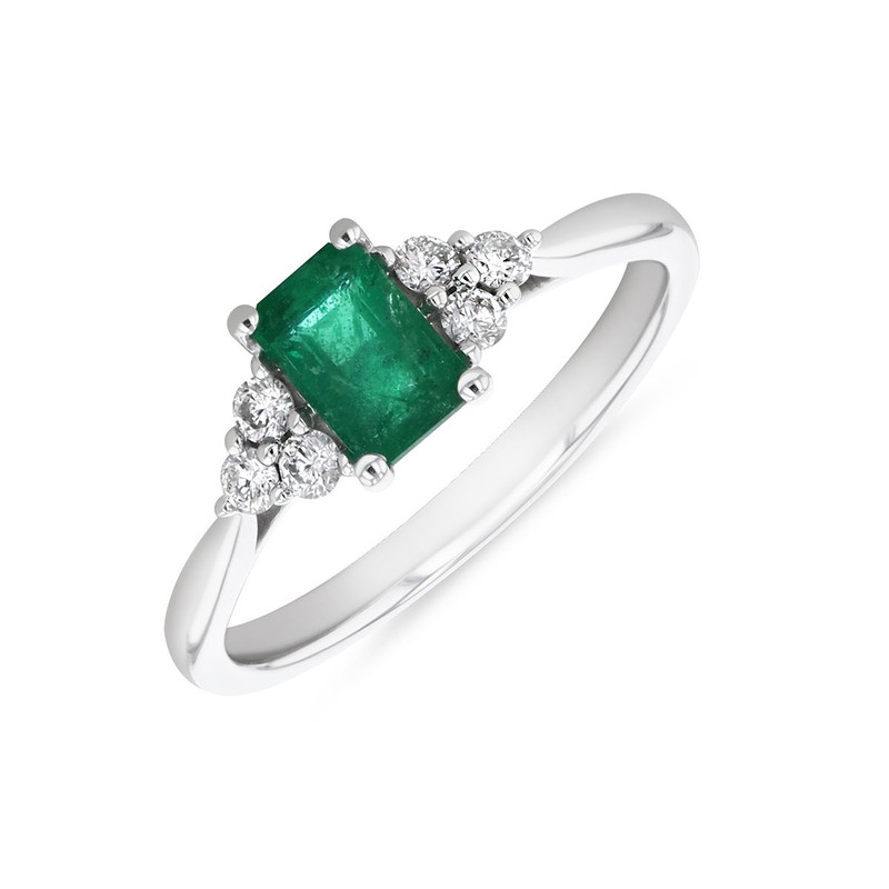 18ct White Gold Octagon Emerald & Trefoil Diamond Ring