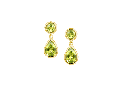 Peridot & Diamond Drop Earrings 1/10 ct tw Cushion/Round-Cut 10K Yellow Gold  | Kay