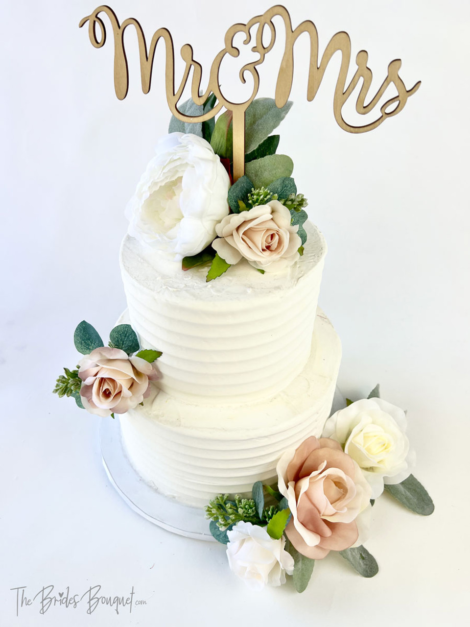 Gold Heart Cake Topper with Metal Leaves