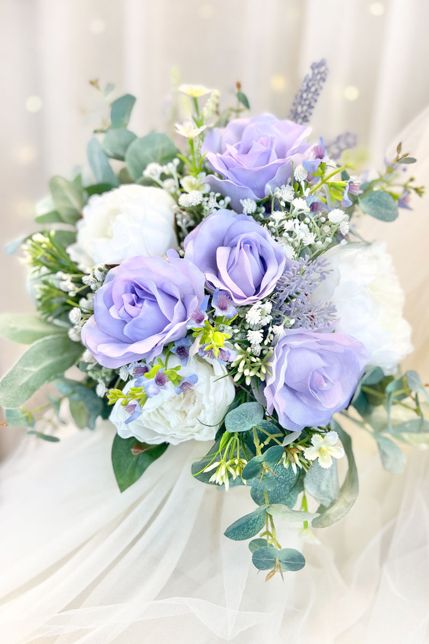 Lavender and Ivory Silk Rose Nosegay Bridal Bouquet