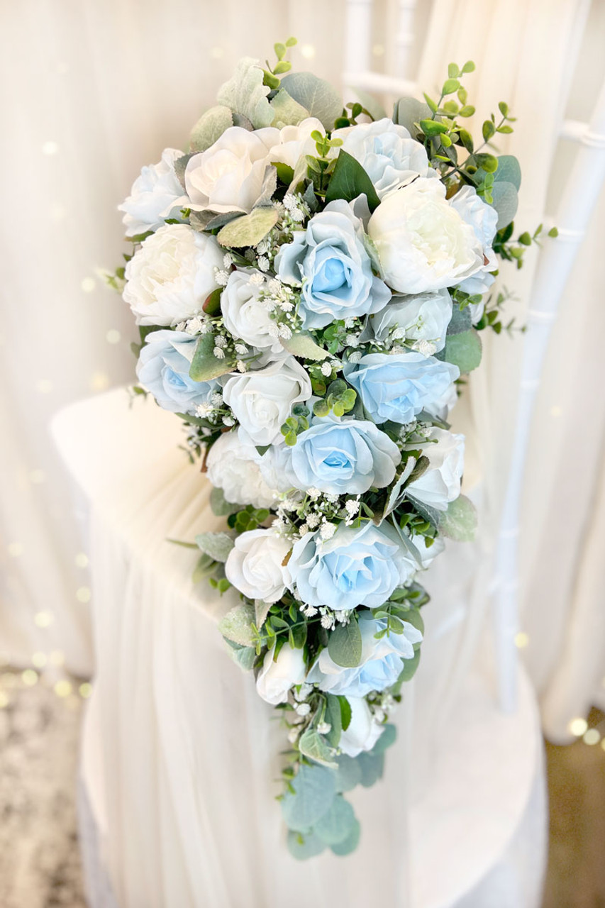 light blue and white flowers