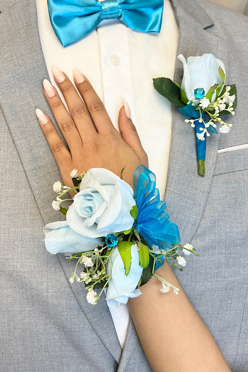 Blue & White Wrist Corsage - Belvedere Flowers of Havertown PA