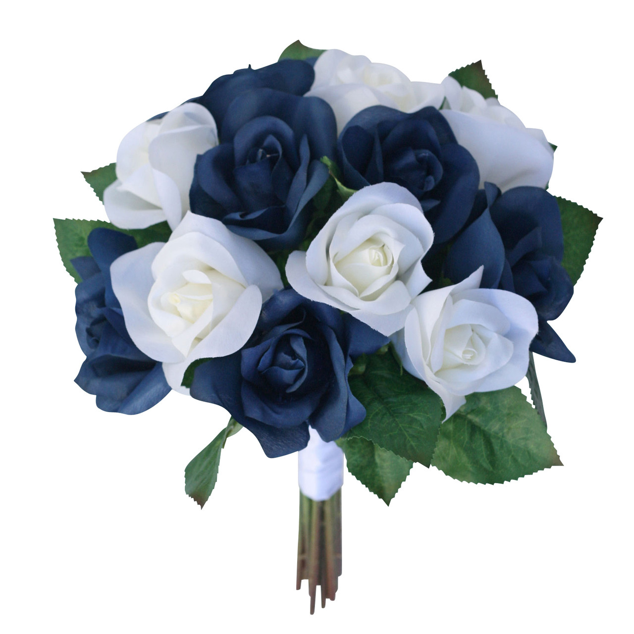 Navy Blue And Ivory Silk Rose Hand Tie 24 Roses Silk Bridal
