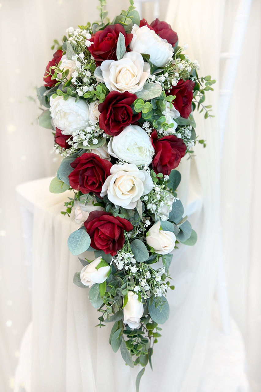 Red white rose wedding shop bouquet