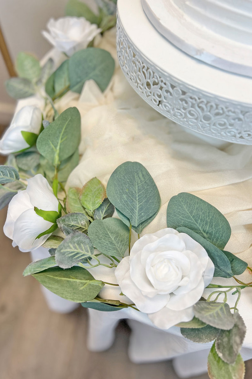 Oversized White Rose Garland, 86 Long x 16 Wide