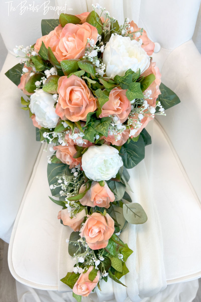 Peach Coral Silk Rose Cascade | Artificial Wedding Flowers | Silk ...