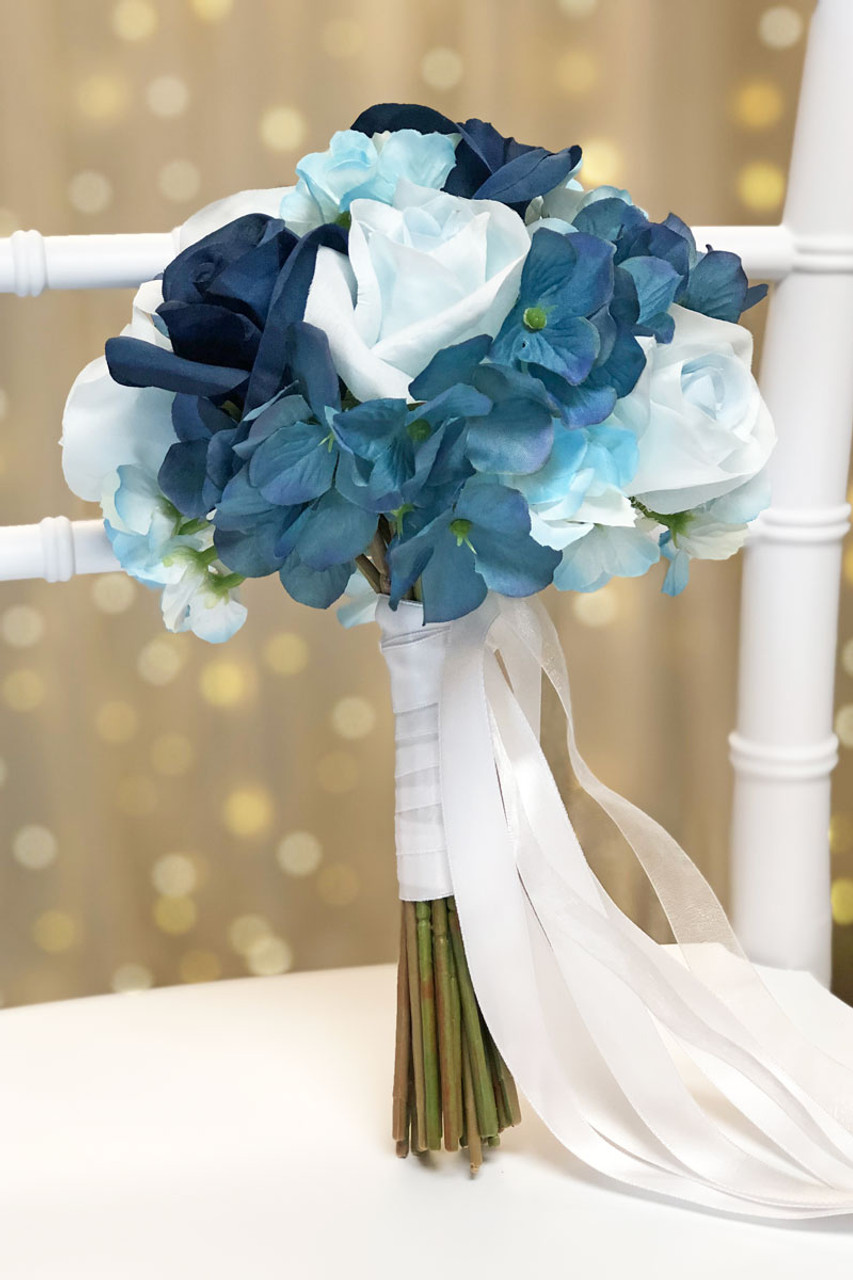 Blue Wedding Bouquet | Rose & Hydrangea Blue Bridal Bouquet (small ...