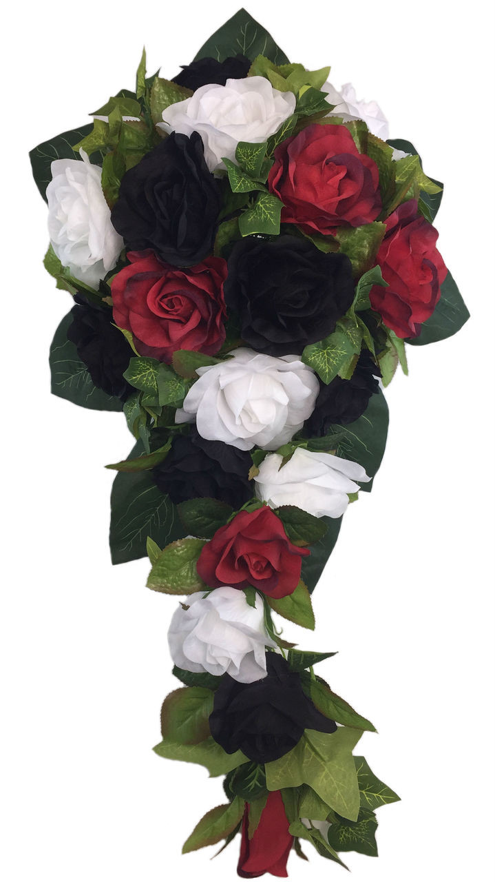 red white and black flower bouquets