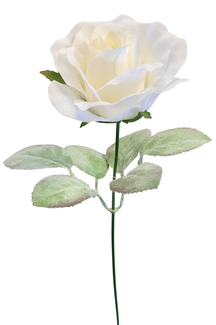Artificial Rose Stem in Ivory with sage green leaves  Silk Wedding Flowers  in Bulk (1 stem) 