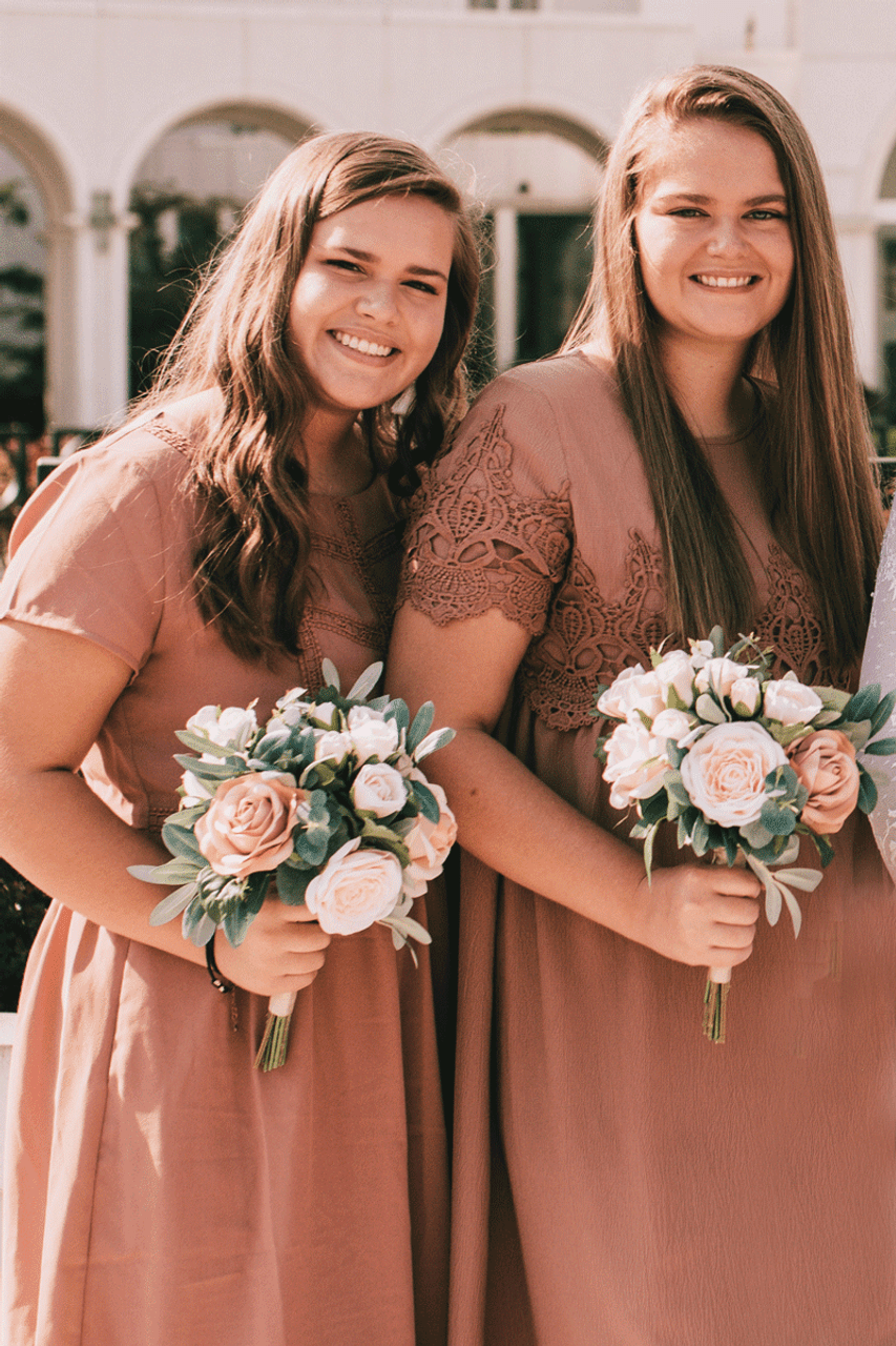 Champagne and Blush Wedding Dress Bridesmaids