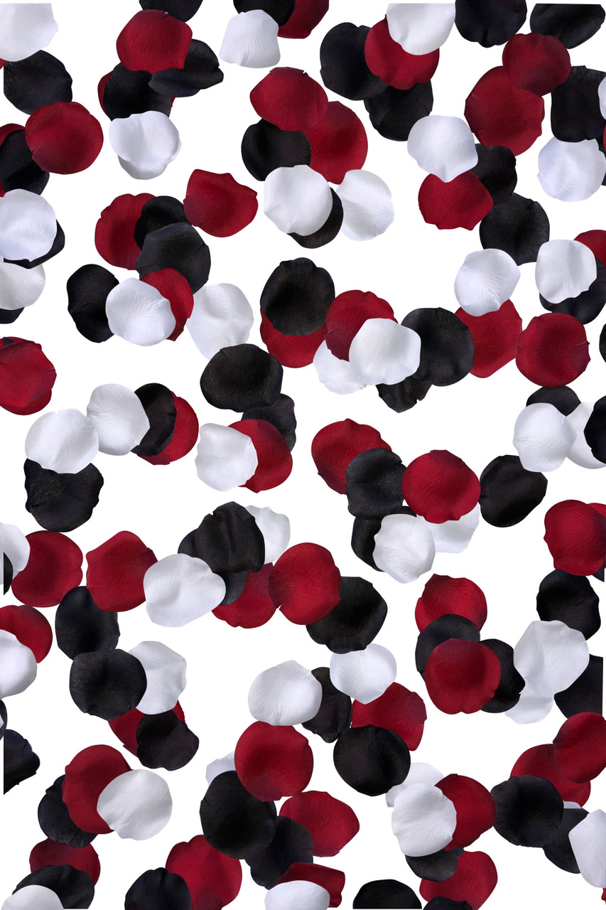 TUXEDO mix: Black + White + Red Rose Petals | table centerpieces (750  petals)