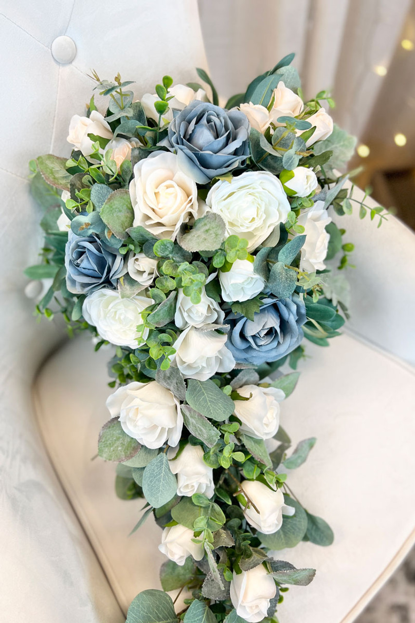 Dusty Blue Cascading Bridal Bouquet The Brides Bouquet 5665