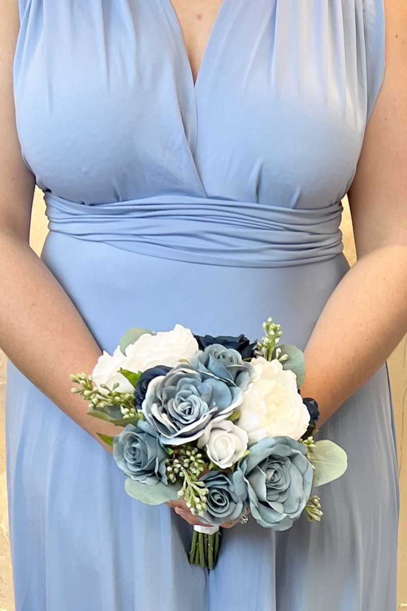 Slate & Dusty Blue Fake Bridesmaid Bouquets